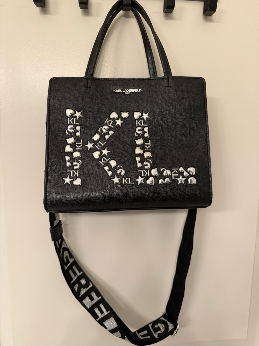 Karl Lagerfeld Black Studded KL Shopper with Logo Strap